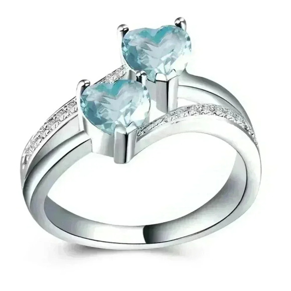 💞925 Silver Plated Sea Blue Heart Cut Emerald Exquisite Ring, GPMB1526 - Picture 2 of 4